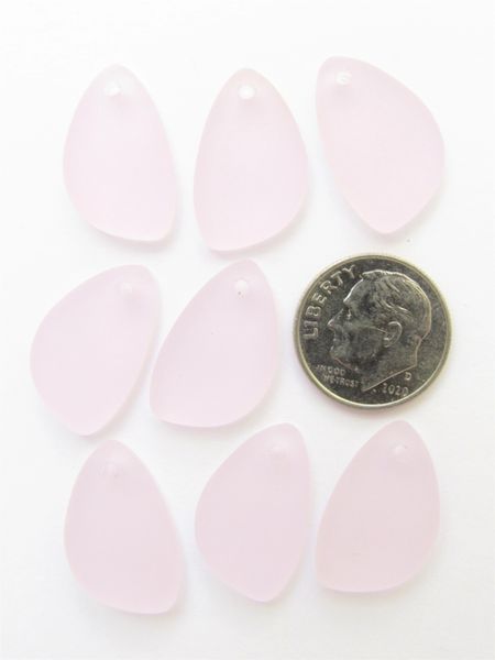 PINK 21x13mm forsted GLASS PENDANTS flat back 21x13mm top drilled right & left for making cultured sea glass earrings