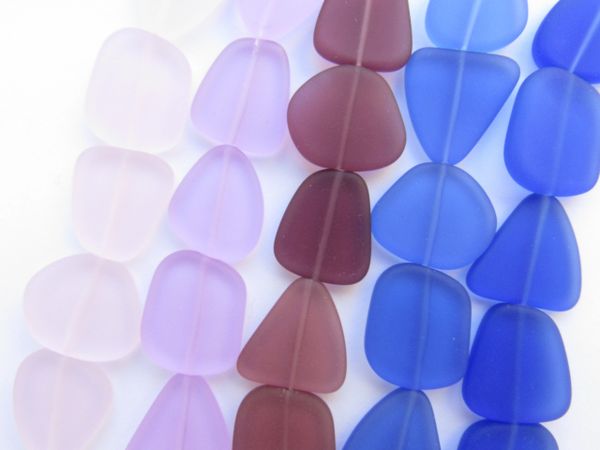 Cultured Sea Glass BEADS 22-24mm Assorted PURPLE PINK 5 strands bead supply for making beach jewelry