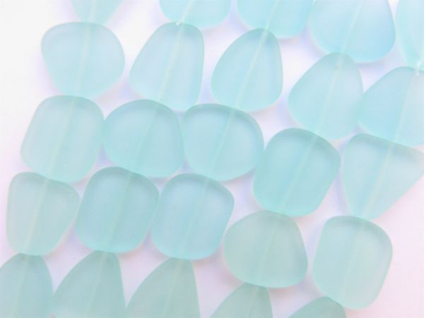 Bead Supply Cultured Sea Glass BEADS 22-24mm Light Aqua frosted flat free form for making jewelry