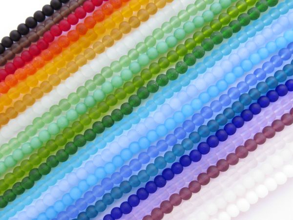 Cultured SEA GLASS BEADS 4mm Round Assorted 22 Strands matte frosted finish bead supply for making jewelry