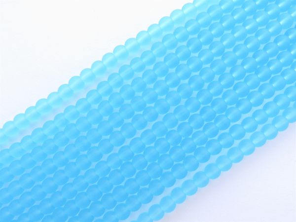 Cultured Sea Glass BEADS 4mm Round Turquoise Bay LIGHT AQUA BLUE matte finish for making jewelry