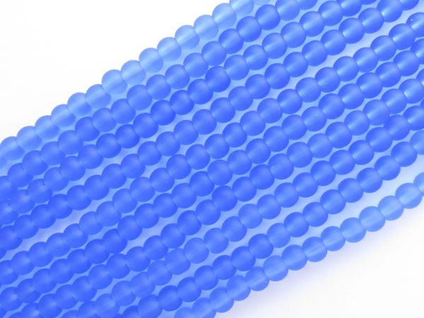 Cultured Sea Glass BEADS 4mm round LIGHT Sapphire Cornflower BLUE bead supply for making jewelry