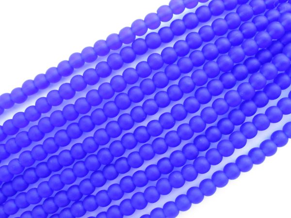 Cultured Sea Glass BEADS 4mm round Royal COBALT BLUE bead supply for making jewelry