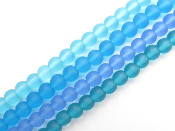 Cultured Sea Glass BEADS 6mm Round Assorted lighter BLUE 4 strands bead supply for making jewelry