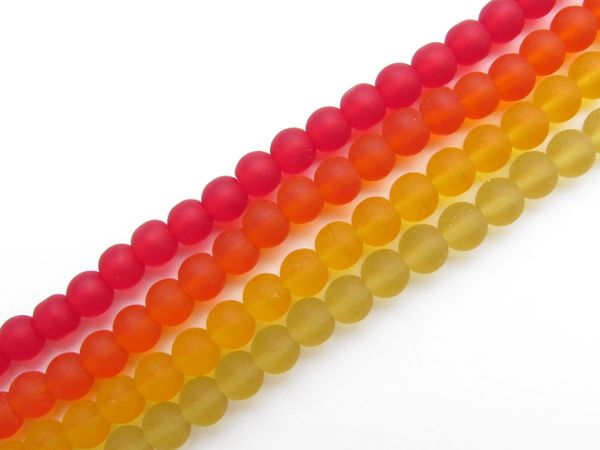 Cultured Sea Glass BEADS 6mm Round Red Orange Yellow 4 strands bead supply for making jewelry