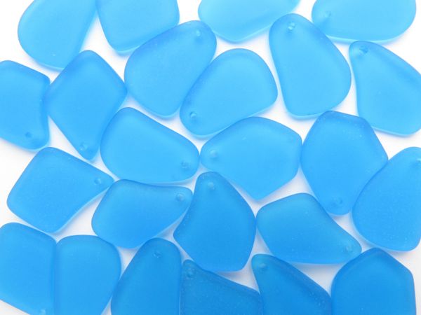 AQUA BLUE Cultured Sea Glass PENDANTS 1" Free form frosted Top Drilled bead supply for making jewelry