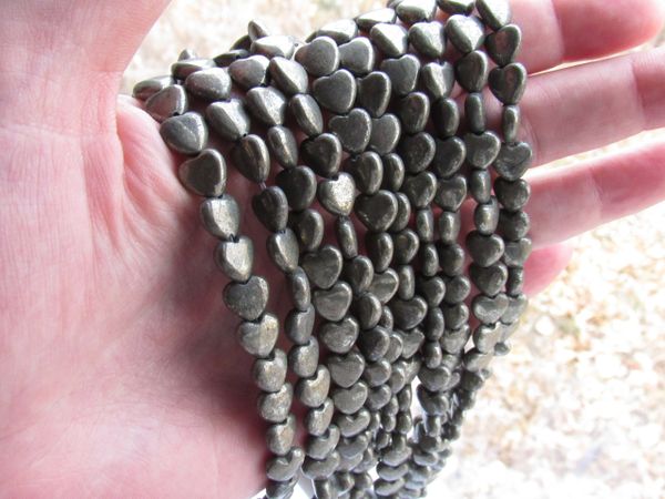 Natural Pyrite BEADS 8mm HEART bead supplies for making jewelry