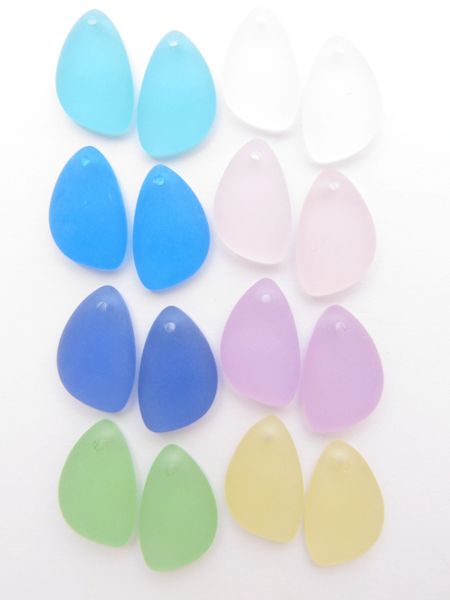 8 pair Cultured SEA GLASS PENDANTS flat back 21x13mm assorted bead supply for making jewelry