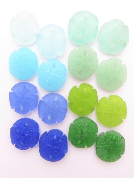 Glass Sand Dollar Pendants 21x19mm 16 pc Assorted Blue Green pairs bead supply for making jewelry