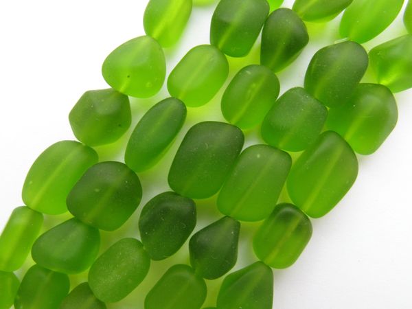 Cultured Sea Glass BEADS Free form OLIVE GREEN 13-15mm bead supply
