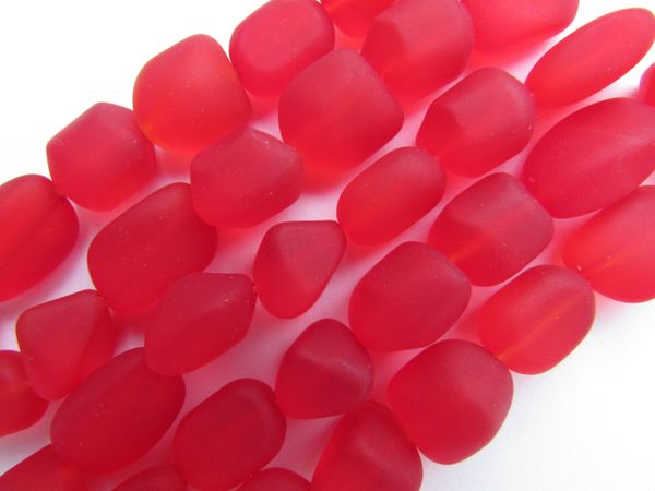 Cultured Sea Glass BEADS Nugget 13-15mm RED drilled frosted matte bead supply for making jewelry