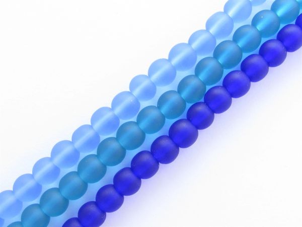 Cultured Sea GLASS BEADS 6mm Darker BLUES Assorted 3 colors bead supply for making jewelry