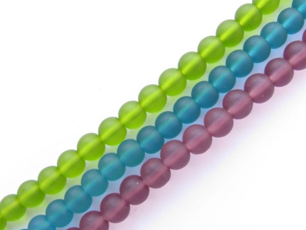 Cultured Sea GLASS BEADS 6mm BOLD colors 3 strands frosted matte finish bead supply for making jewelry