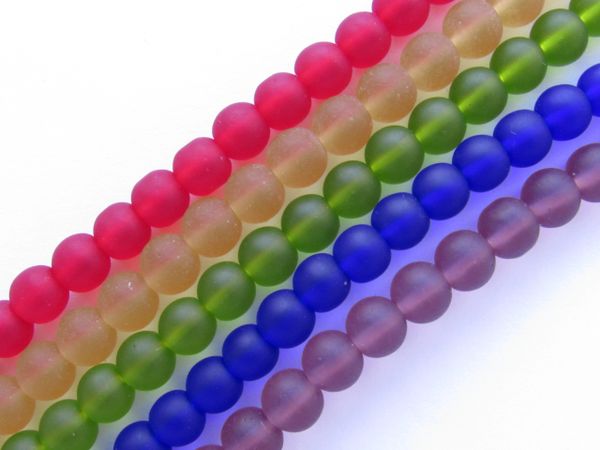 Cultured Sea GLASS BEADS 6mm round RAINBOW 5 assorted colors bead supply for making jewelry