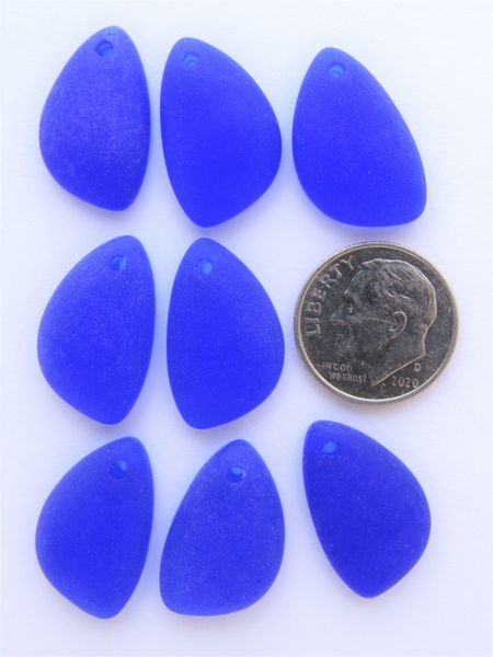 Cultured SEA GLASS PENDANTS flat back 21x13mm ROYAL BLUE baby frosted bead supply Great for making earrings