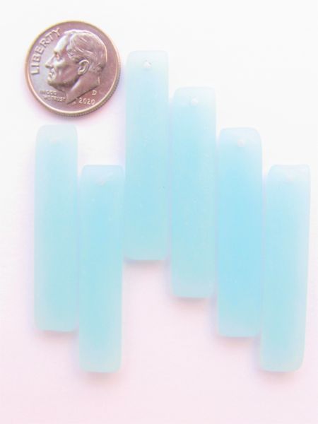 Cultured Sea Glass PENDANTS 38x8mm Elongated Rectangle Opaque PALE SEAFOAM bead supplies for making jewelry