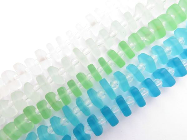 Cultured Sea Glass BEADS 8x9mm square spacer flat stacking 5 Strands LIGHT BLUE GREEN for making jewelry