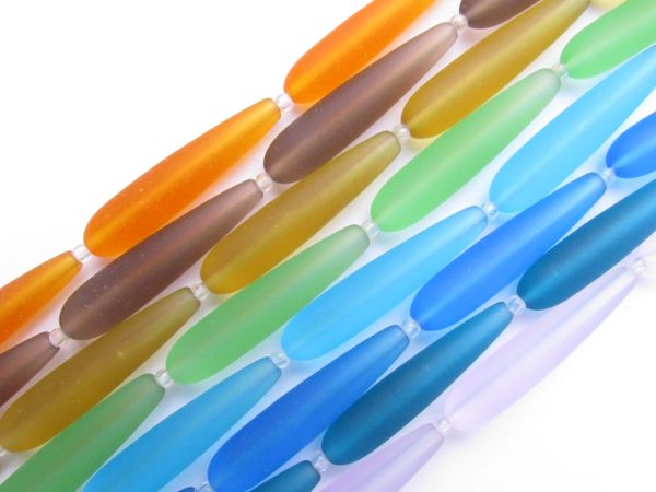 Cultured Sea Glass BEADS 38x9mm teardrop ASSORTED 8 Strands frosted bead supply for making jewelry