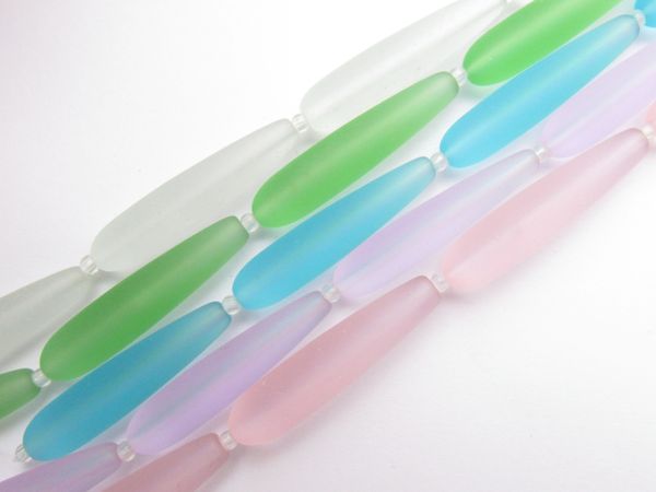 Cultured Sea Glass BEADS Frosted Glass 38x9mm Teardrop ASSORTED bead supply for making jewelry