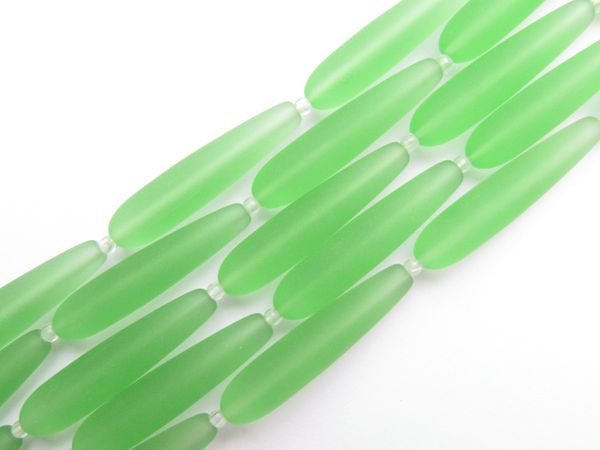 Cultured Sea Glass BEADS Light GREEN length drilled teardrop bead supply for making jewelry