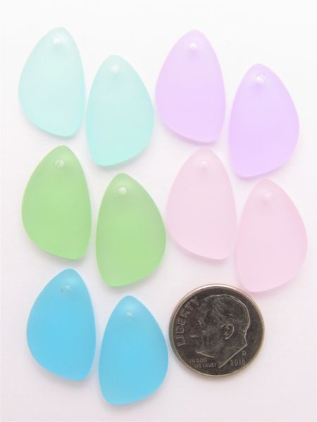 Cultured SEA GLASS PENDANTS flat back 21x13mm ASSORTED bead supply for making jewelry