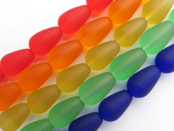 Cultured Sea Glass BEADS 16x10mm RAINBOW assorted 5 strands 12 pc ea bead supply for making jewelry