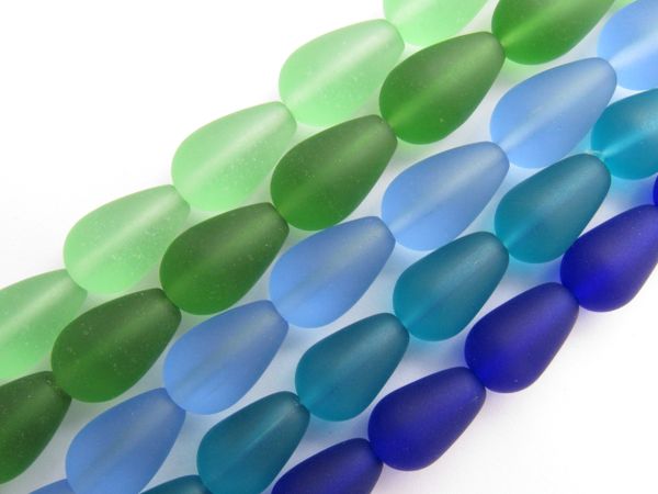 Cultured Sea Glass BEADS 16x10mm BLUE GREEN 5 strands 12 pc ea bead supply for making jewelry
