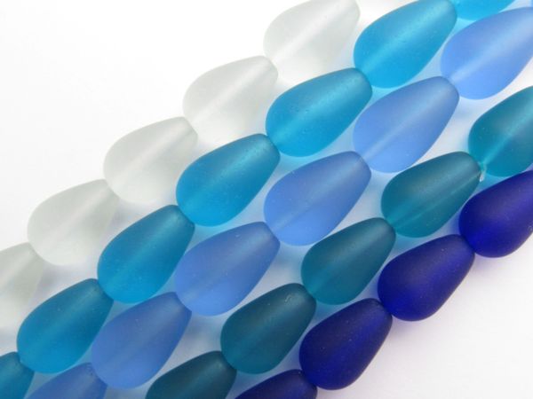 Cultured Sea Glass BEADS 16x10mm BLUES 5 strands bead supply for making jewelry