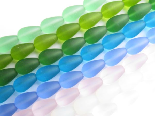 Cultured Sea Glass BEADS 16x10mm teardrop 8 Strands frosted matte finish bead supply making beach glass jewelry supply
