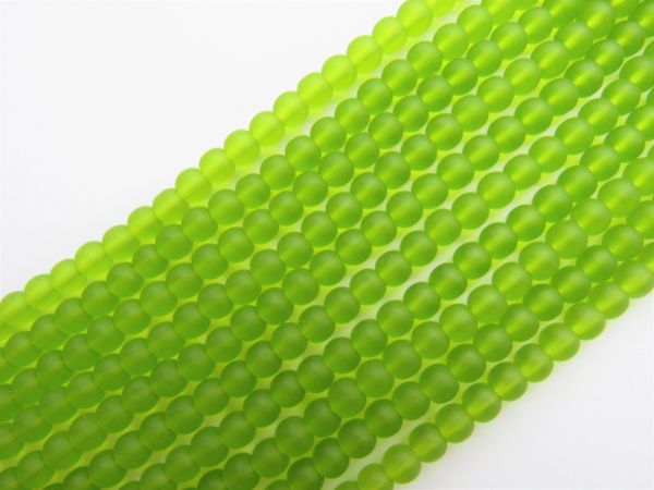 Cultured Sea Glass BEADS 4mm round OLIVE GREEN frosted bead supply for making jewelry