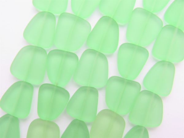 Cultured Sea Glass BEADS 13 -15mm flat free form LIGHT GREEN frosted matte finish bead supply for making jewelry