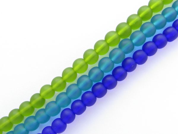 Cultured Sea GLASS BEADS 6mm Dark BLUE GREEN 3 strands frosted matte finish bead supply for making jewelry