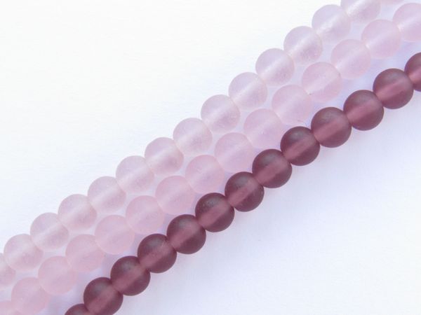 Cultured Sea GLASS BEADS 6mm PINK PURPLE 3 strands frosted matte finish bead supply for making jewelry