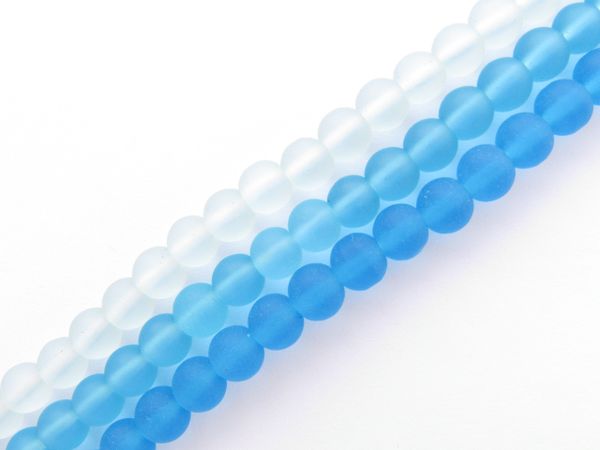 Cultured Sea GLASS BEADS 6mm Light BLUE 3 strands frosted matte finish bead supply for making jewelry