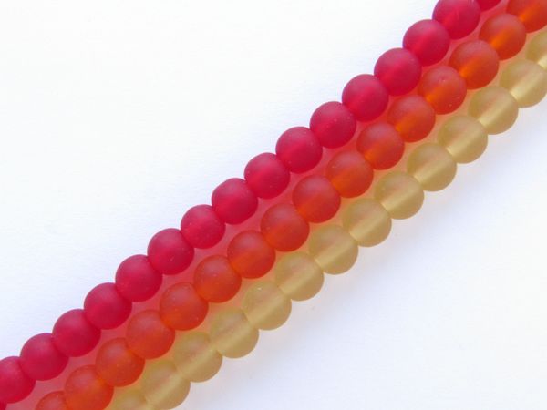Cultured Sea GLASS BEADS 6mm RED ORANGE YELLOW 3 strands frosted matte finish bead supply for making jewelry