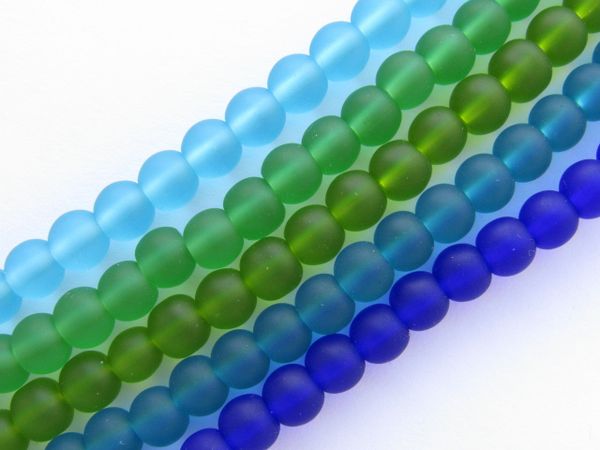 Cultured Sea GLASS BEADS 6mm round Dark BLUE GREEN 5 assorted bead supply