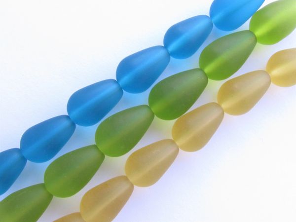 Cultured Sea Glass BEADS Teardrop 16x10mm BLUE GREEN YELLOW Assorted bead supply for making jewelry