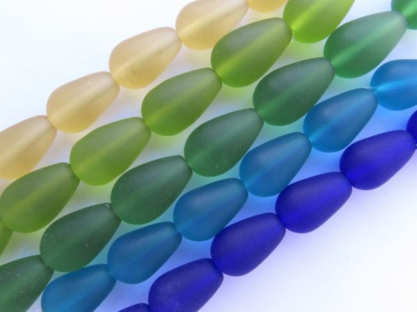 Cultured Sea Glass BEADS Teardrop 16x10mm BLUE GREEN YELLOW strands bead supply for making jewelry