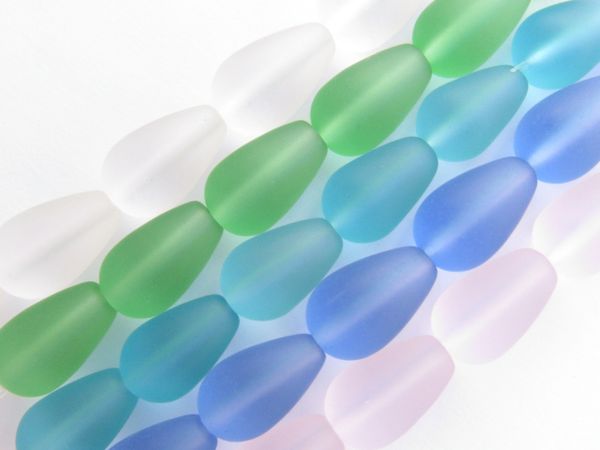 Cultured Sea Glass BEADS Teardrop 16x10mm ASSORTED Light Colors strands bead supply for making jewelry