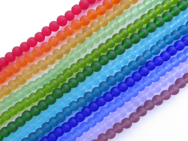 12 strands Cultured Sea Glass BEADS 4mm round Assorted RAINBOW bead supply for making jewelry