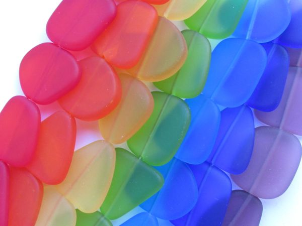 Cultured Sea Glass BEADS 22-24mm Assorted RAINBOW colors flat free form frosted bead supply for making jewelry
