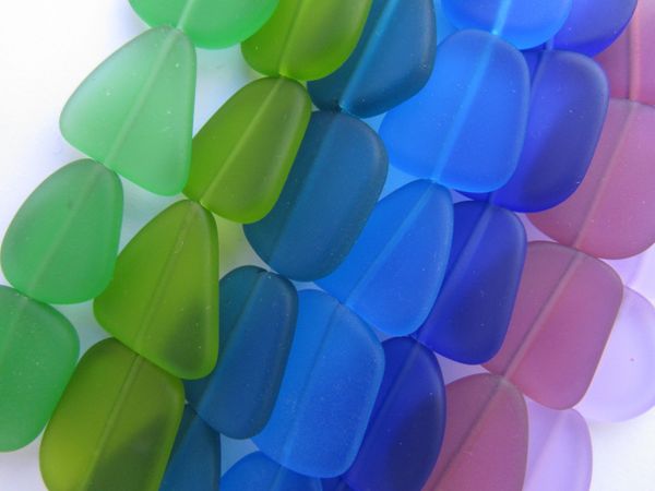 Cultured Sea Glass BEADS 22-24mm Darker ASSORTED colors flat free form frosted bead supply for making jewelry