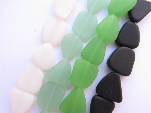 Cultured Sea Glass BEADS 15mm flat OPAQUE colors frosted free form 4 Strands supply for making jewelry
