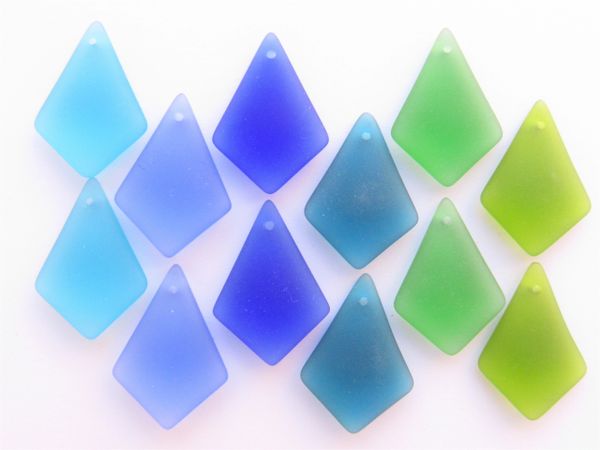 Cultured Sea Glass PENDANTS 28x20mm assorted BLUE GREEN 12 pairs Top Drilled for making jewelry