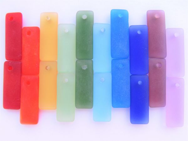 Cultured SEA GLASS PENDANTS 32x12mm RAINBOW COLORS assorted frosted pairs bead supply for making jewelry