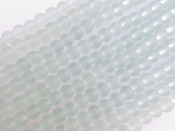 Cultured Sea Glass BEADS 6mm Round Light Aqua frosted matte finish bead supply