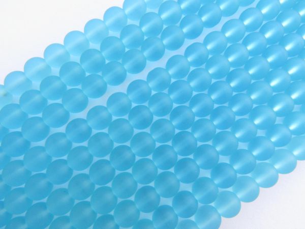 Cultured Sea Glass BEADS 6mm Round Turquoise Bay light aqua blue frosted matte finish bead supply making jewelry