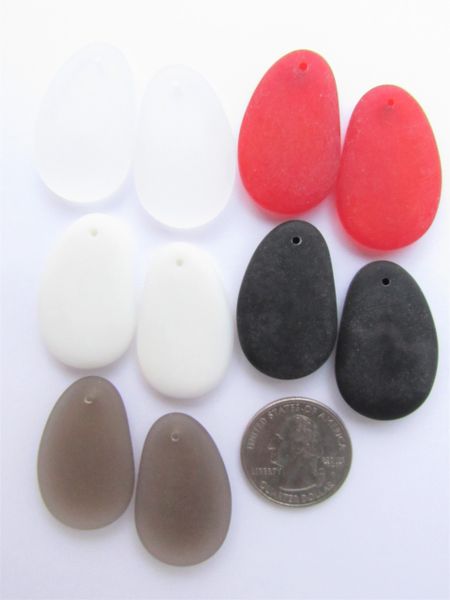 Cultured Sea Glass PENDANTS 33x20mm Assorted BLUE GREEN YELLOW frosted top drilled bead supply for making jewelry