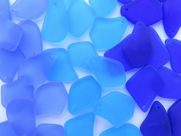 Cultured SEA GLASS free form 1" PENDANTS Assorted BLUES drilled bead supply making jewelry