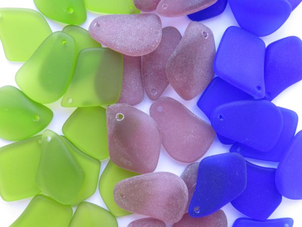 Cultured SEA GLASS free form 1" PENDANTS BOLD Dark Assorted drilled bead supply making jewelry